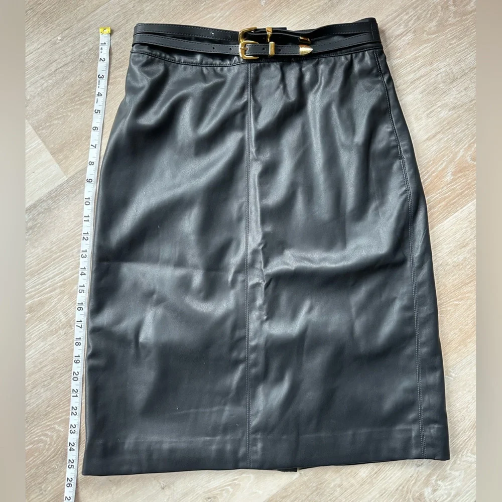 Celine Black Leather Skirt with Double Skinny Gold Belt Used XS-S - Picture 2 of 12